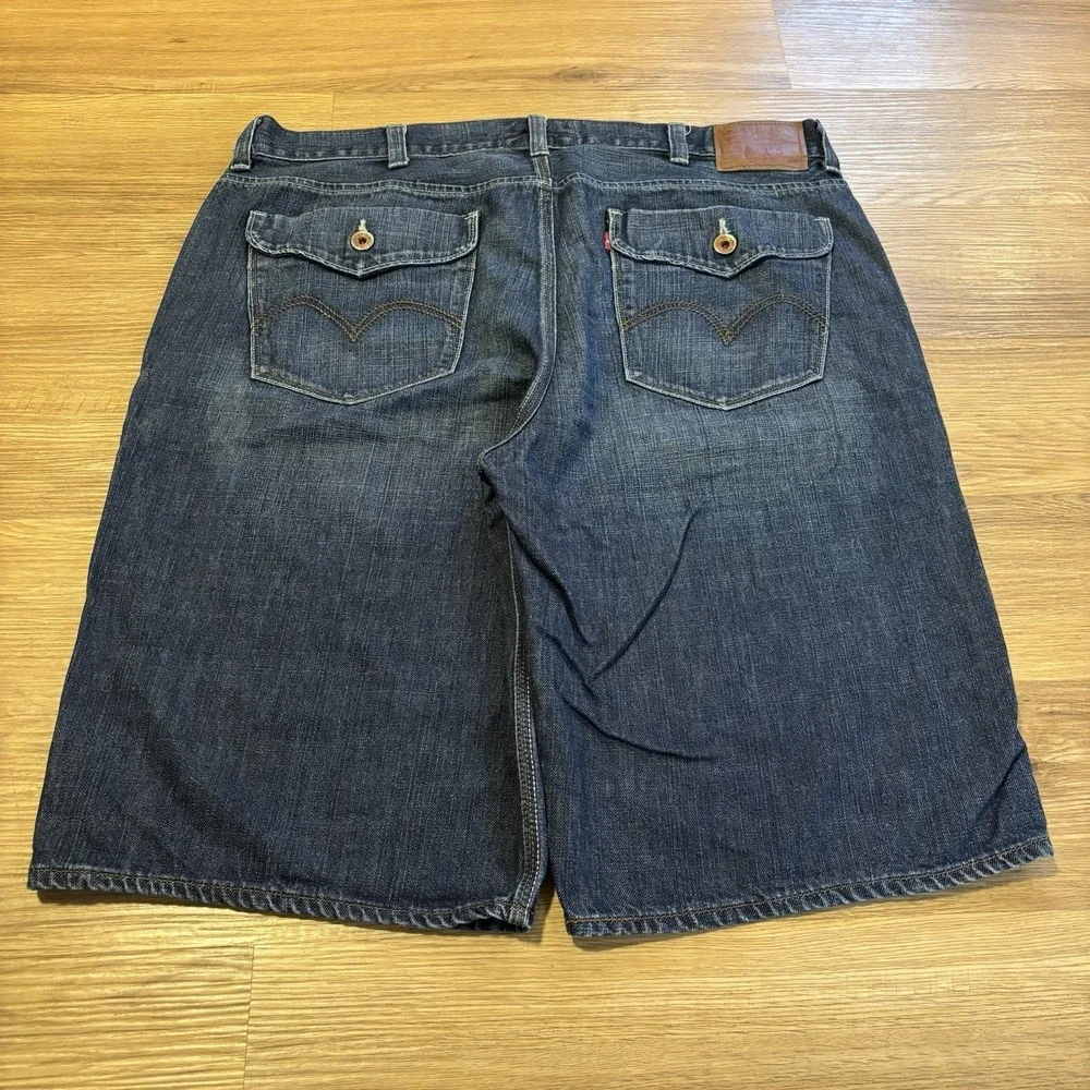 Levis Ramp Flat Front Jean Shorts Men's 42 Relaxed Blue Denim Flap Pockets Y2K